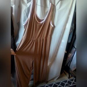 Tan Jumpsuit with Relaxed Fit and Scoop Neckline